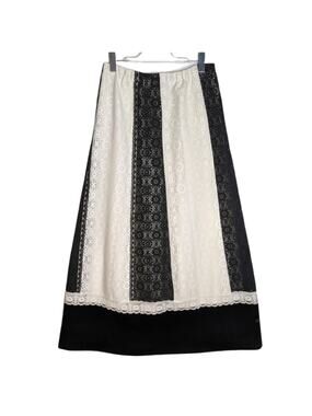 Tumbleweeds 70's VTG Maxi Skirt White Black Lace Black Velvet Hem Boho Western